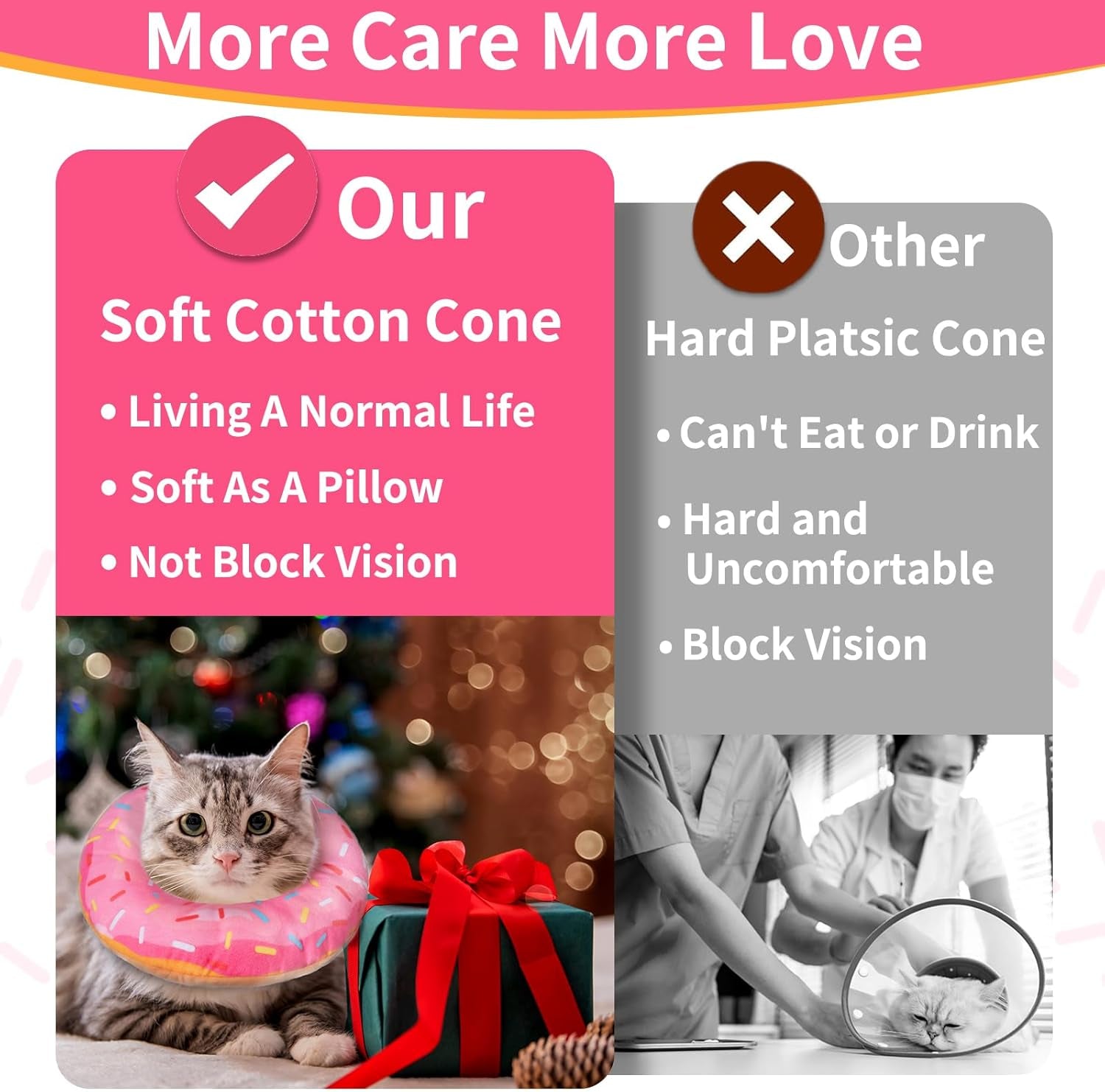 Hpetppy Cat Cone Collar Soft, Cat Recovery Collar for Wound Healing Cute Donut Adjustable Kitten Cones to Stop Licking Comfortable Lightweight Neck Elizabethan Collars for Kittens after Surgery