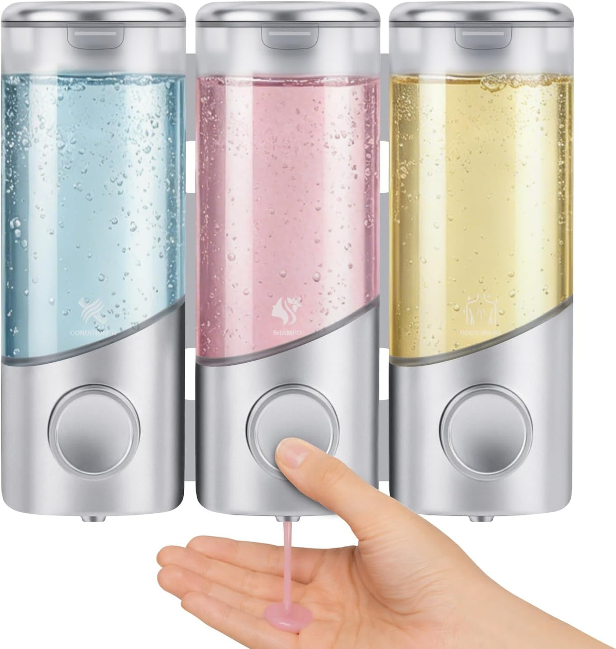 Shampoo Conditioner Dispenser No Drill 3 Chamber*350Ml Wall Mounted,Silver