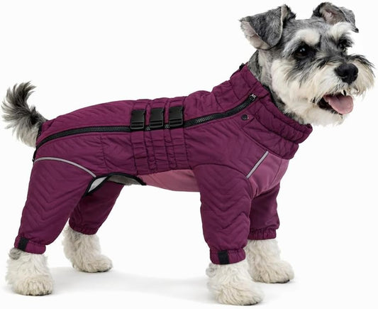 Warm Double Layers Dog Vest - 4 Legs Covered Windproof Waterproof Reflective Coat for Small Medium Large Dogs - Outdoor Skating Costume - Purple M