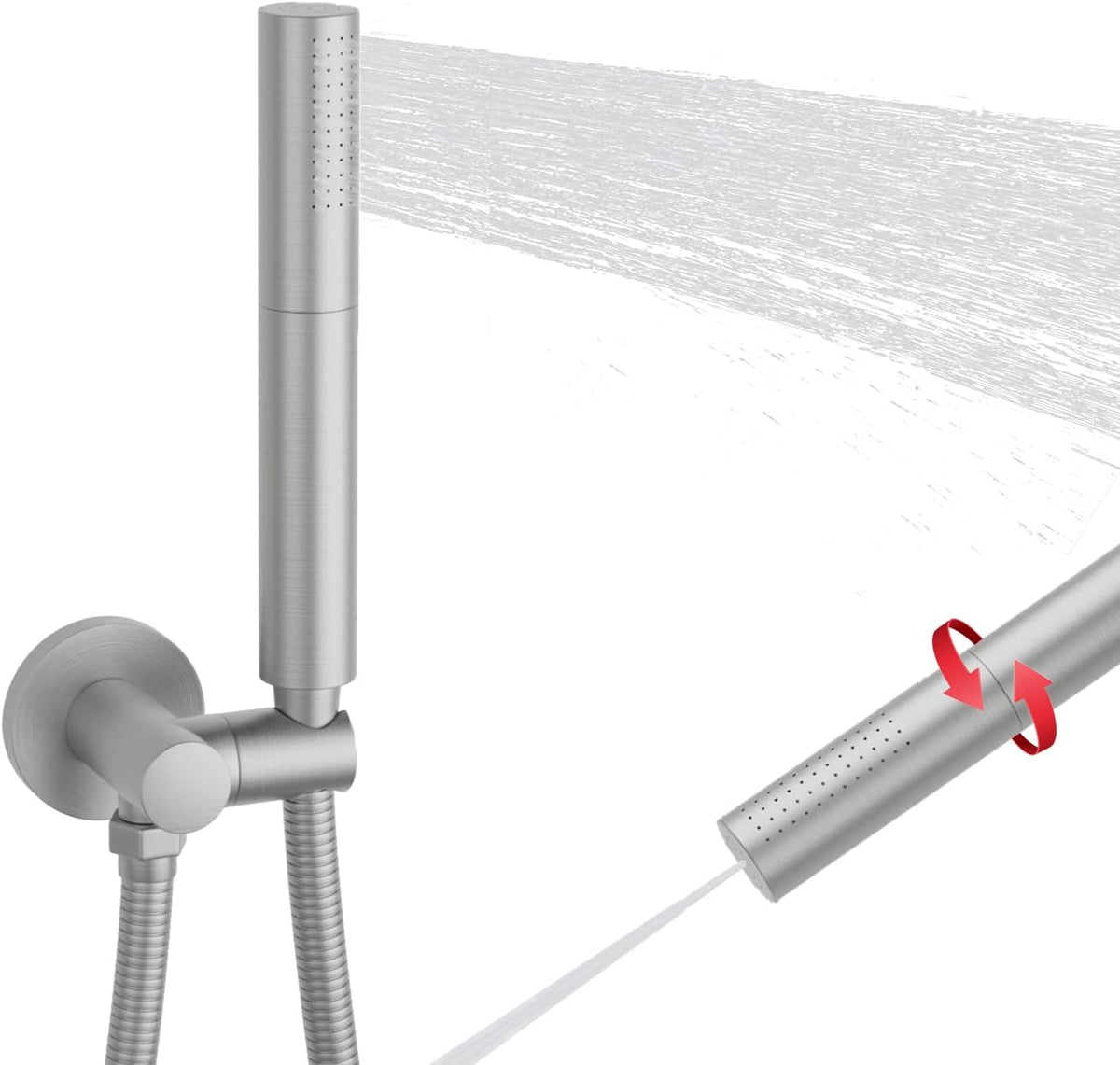 Brushed Nickel Dual Modes Brass Shower Wand High Pressure 7 Inch Brushed Finish Shower Head Sprayer Hand 2 in 1 Function Handheld Shower Head Set with 59 Inch Hose, Bracket