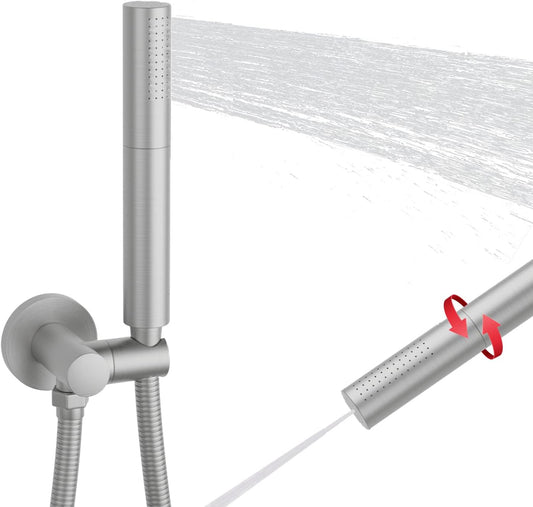 Brushed Nickel Dual Modes Brass Shower Wand High Pressure 7 Inch Brushed Finish Shower Head Sprayer Hand 2 in 1 Function Handheld Shower Head Set with 59 Inch Hose, Bracket