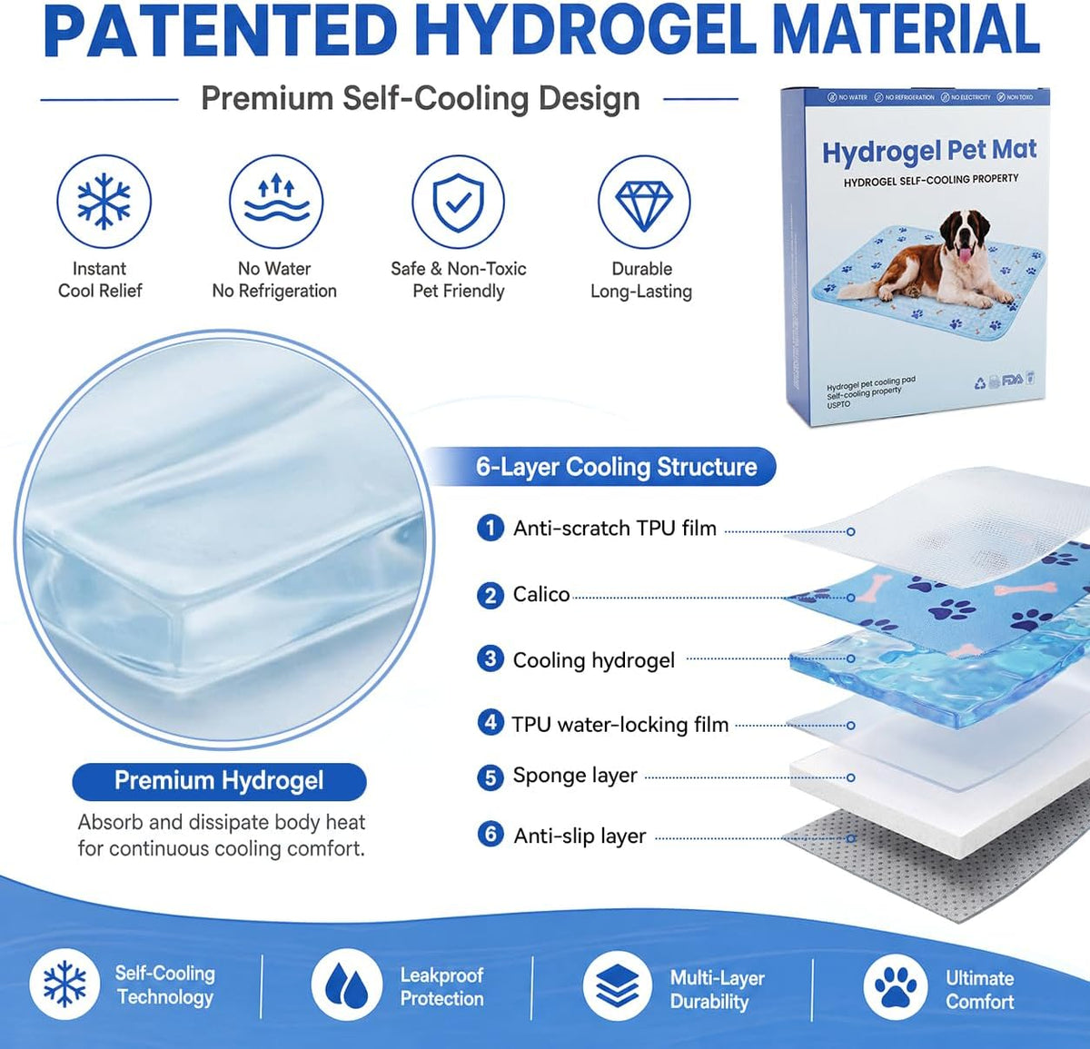 Cooling Mat for Dogs 20 Inch, Patent Self-Cooling Gel Pad for Small Dogs,
