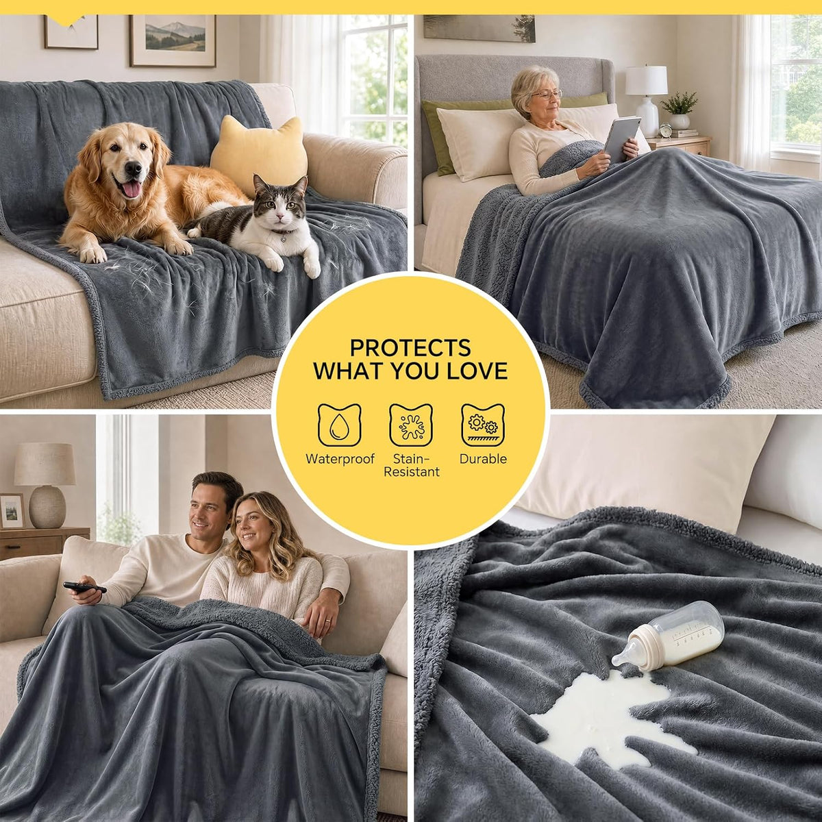Luciphia Waterproof Pet Blanket, Liquid Pee Proof Dog Blanket for Sofa Bed Couch, Reversible Sherpa Fleece Furniture Protector Cover for Small Medium Large Dogs Cats, Dark Gray X-Large（85" X 57"）