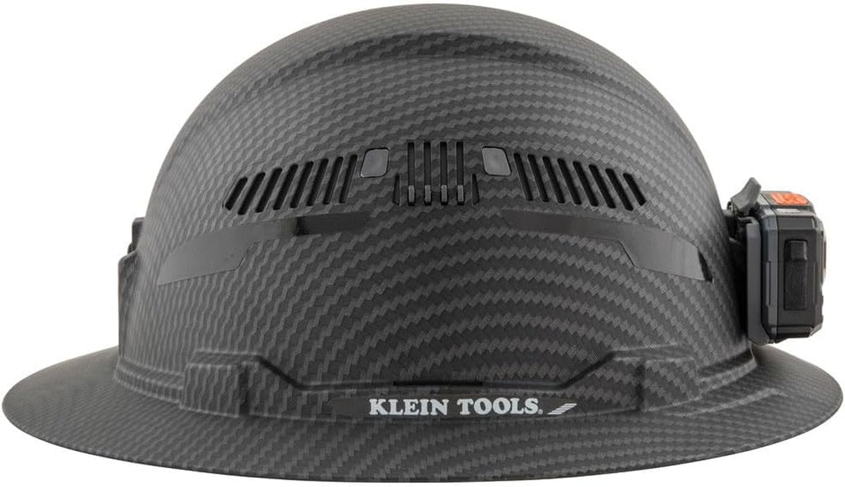 Klein Tools 60347 Hard Hat, Vented Full Brim, W/Headlamp, KARBN Pattern