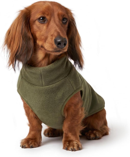 Dachshund Fleece Coat, Long Dog Sweater Jacket - Green, S