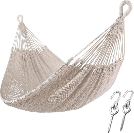 ZEAN Handwoven Hammock by Thick Cotton Rope XXL Two Person Hammock for Outside, Patio Backyard Garden 550LB Capacity