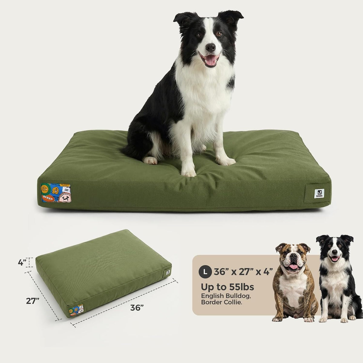 Sytopia 36 Inch Canvas Indestructible Dog Bed for Aggressive Chewers, Durable Chew Proof Dog Bed with Waterproof Machine Washable Removable Cover, Indoor Patio Pet Pad for Crate, Green