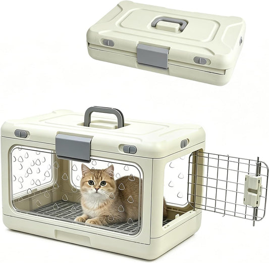 Collapsible Hard Cat Carrier Small Dog Cat Travel Crate Pet Clear (Green)