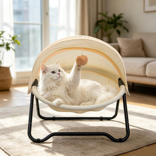 Cat Bed, Pet Hammock Bed for Cats and Dogs, Comfortable and Breathable Elevated Cat & Dog Nest, Easy to Assemble, Cover Removable and Washable, Suitable for Indoor and Outdoor Use (Cream)