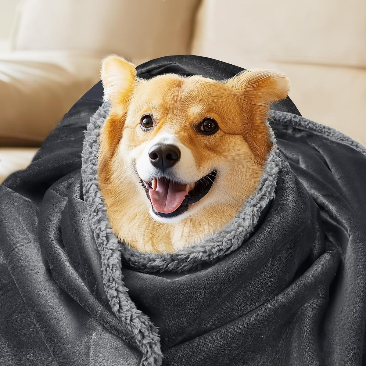 Luciphia Waterproof Pet Blanket, Liquid Pee Proof Dog Blanket for Sofa Bed Couch, Reversible Sherpa Fleece Furniture Protector Cover for Small Medium Large Dogs Cats, Dark Gray X-Large（85" X 57"）