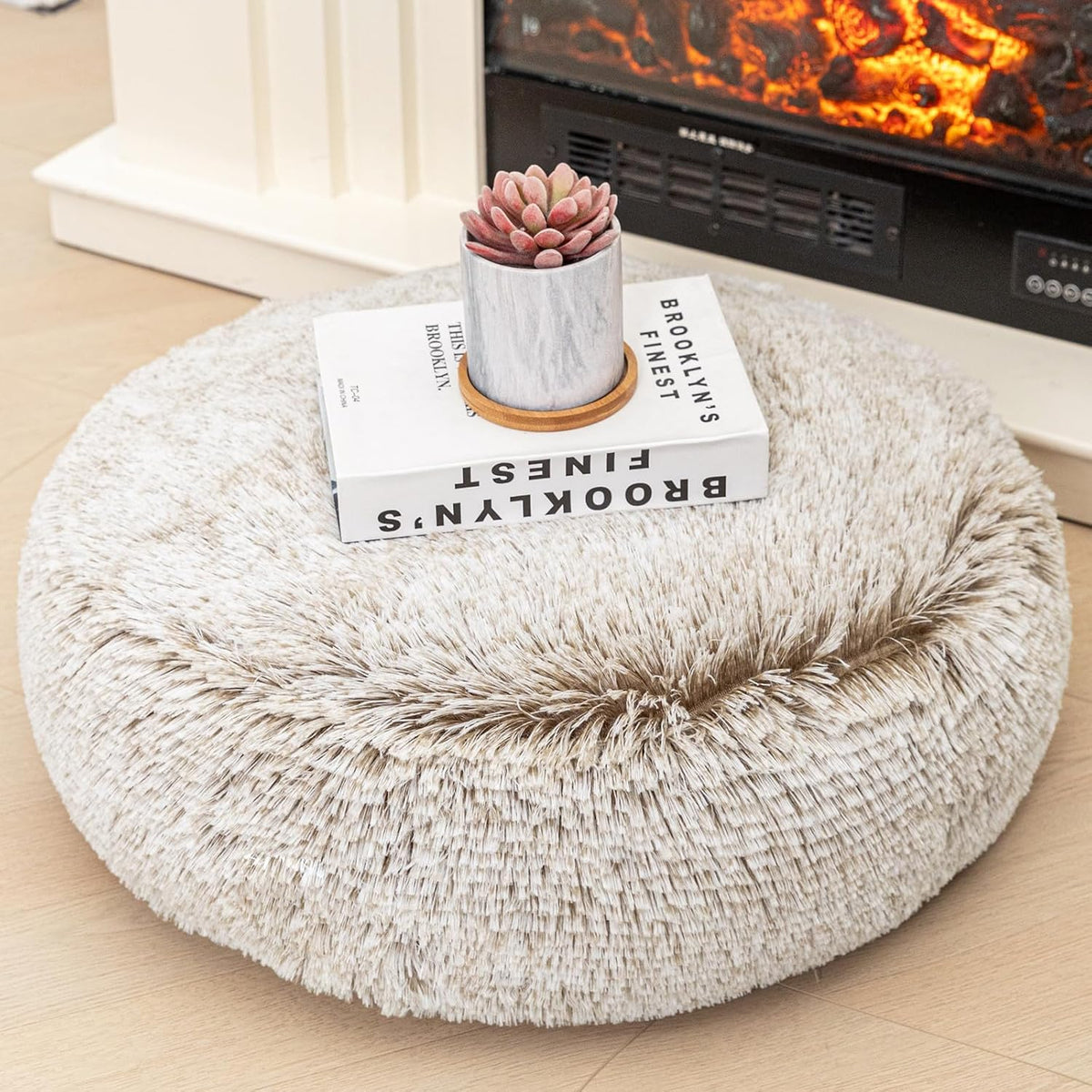 Asuprui Soft Floor Pillow Large Floor Cushion for Sitting Fur Meditation Pillow Premium Yoga Pillow for Living Room Bedroom Balcony Outdoor (Snow Coffee Floor Pillow with Insert)