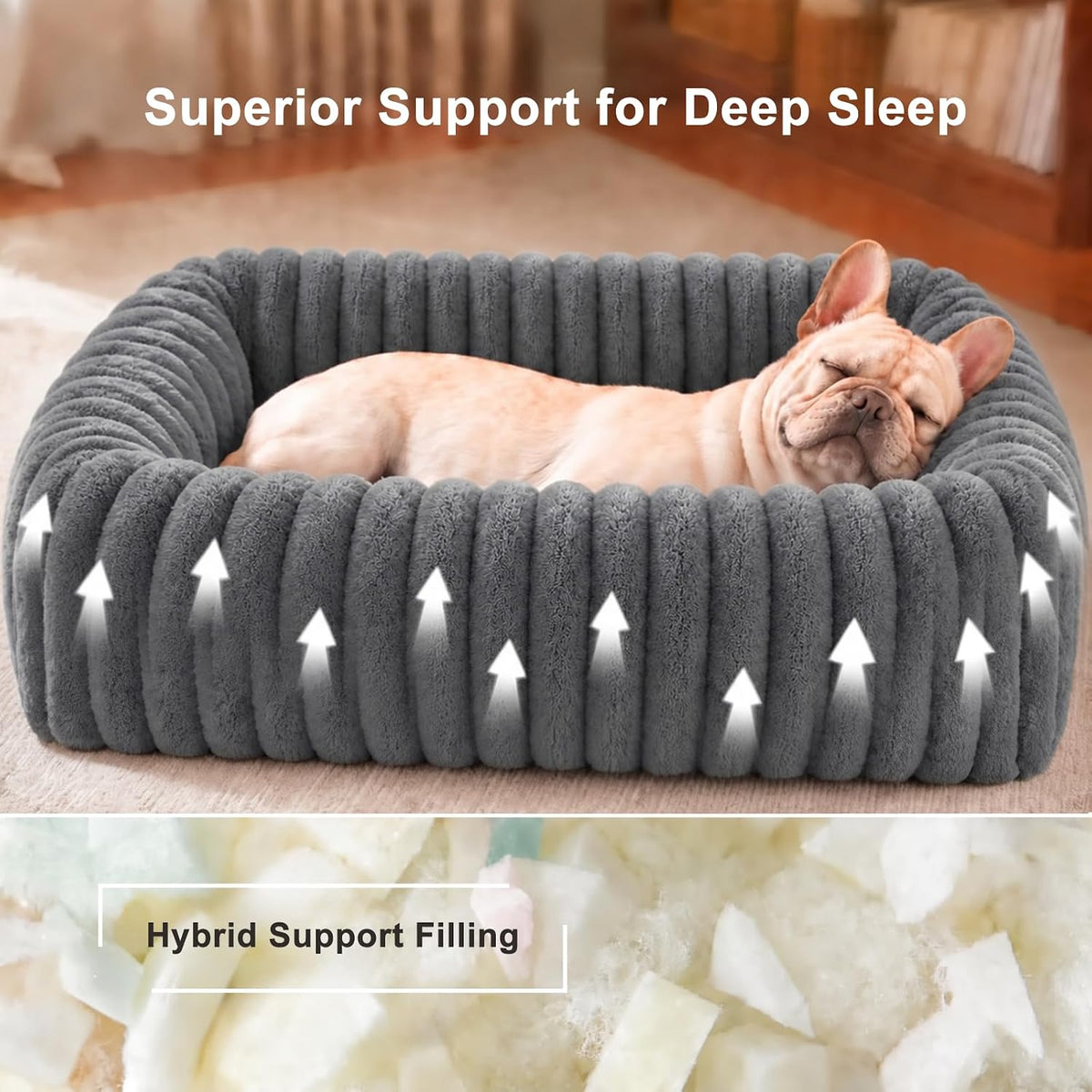 FURTIME Dog Bed for Small Dogs, Washable Orthopedic Dog Bed with Removable Cover, Rectangle Soft Calming Sleeping Puppy Bed Durable Pet Cuddler with Anti-Slip Bottom, Beige, S (20"X19"X6")