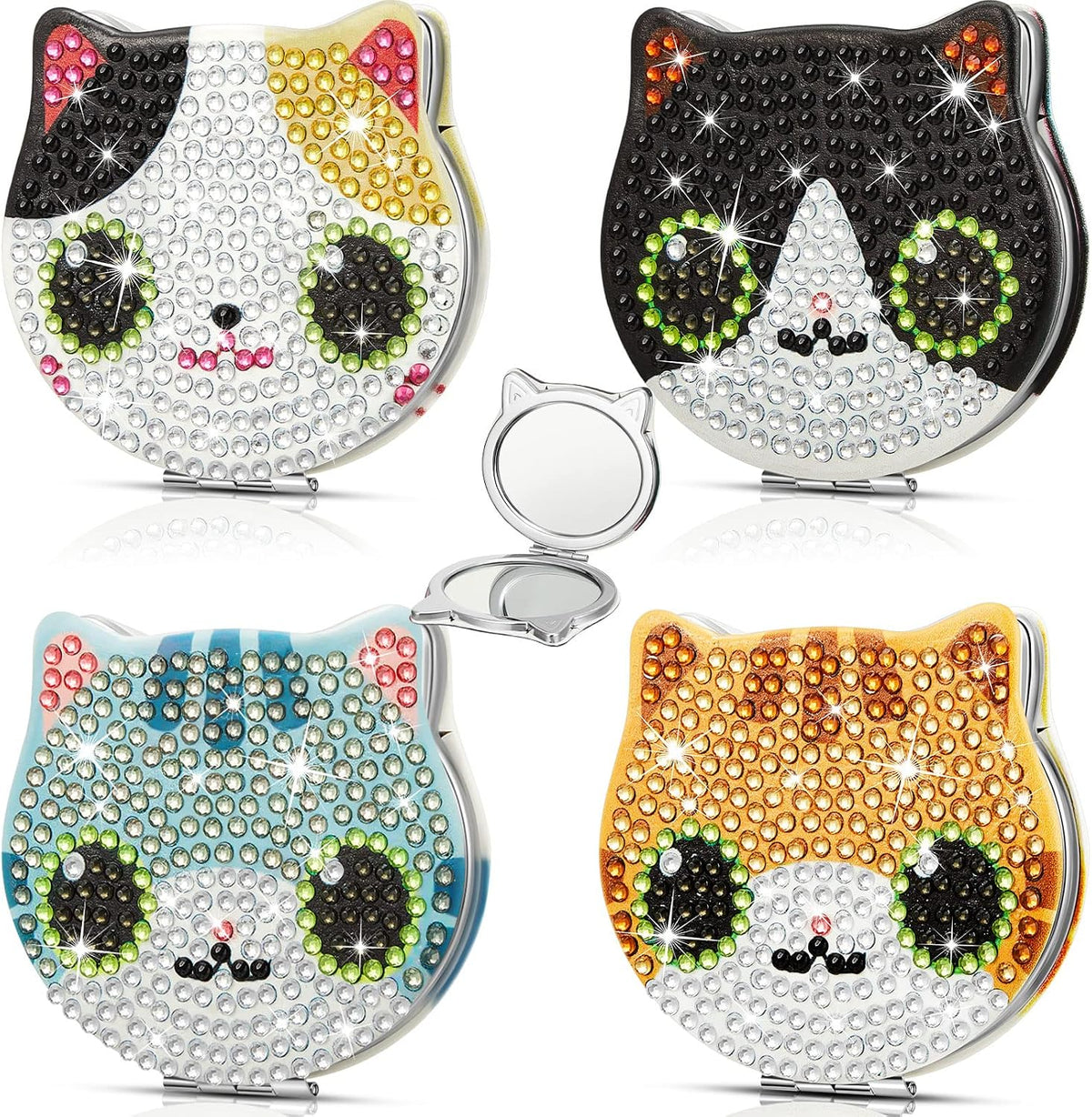 Marsui 4 Pcs Diamond Painting Compact Mirror, Cat