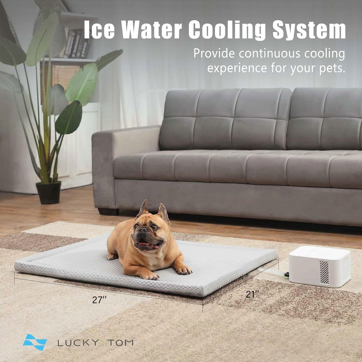 Pet Pad Cooling System for Summer, Consistent Cooling Water Mat for Dogs and Cats, No Refrigeration or Chemical Gel Needed, Machine Washable Bed, Ideal for Home and Crates (Light Gray, L)