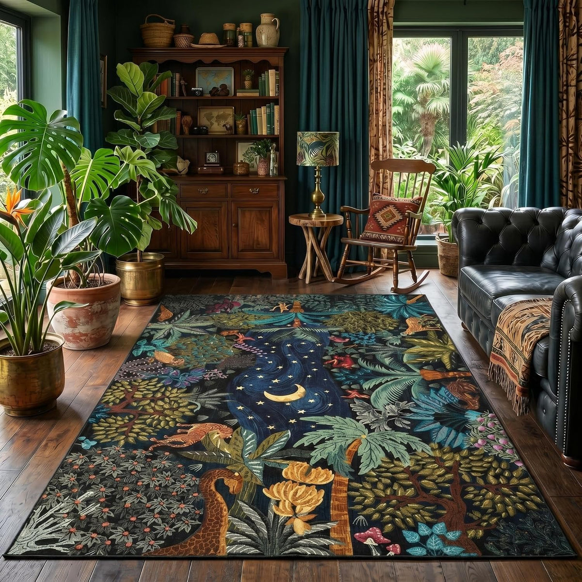 Garveehome 5X7 Jungle Area Rug Washable Rugs for Living Room Bedroom, Soft Low Pile Non Slip Accent Floor Mat Animal Print Throw Rug Indoor Carpet Dining Room Playroom