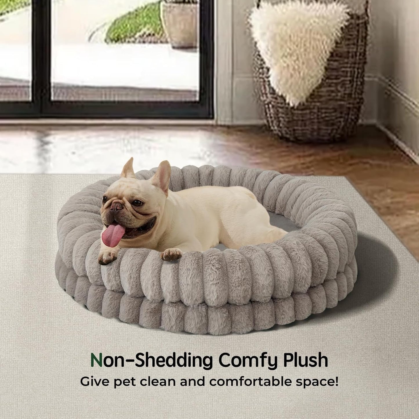 BALANCE Luxury Donut Dog Bed, 30 Inches round Dog Bed Medium Size Dogs Washable, Orthopedic Calming Dogs Bed for Pets with Anti-Slip Bottom, Oatmeal