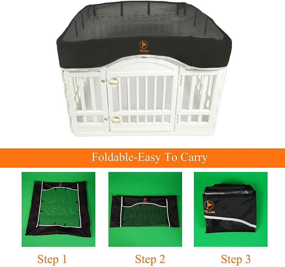 Pjyucien Dog Playpen Mesh Top Cover, Fits 36 Inch 4 Panels Regular Square Plastic Exercise Pet Pen, Adhesive Tape Connections, Black (Note: Cover Only, Fence Not Included)