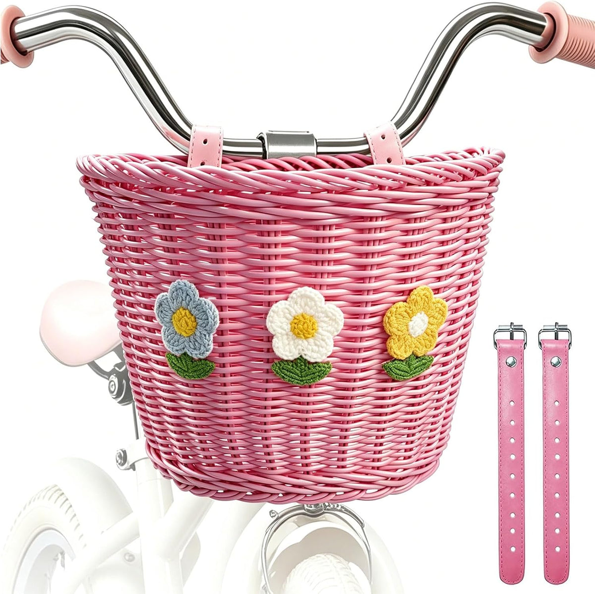 Kids' Bike Basket – Small Hand-Woven Plastic Wicker Front Basket for Boys & Girls