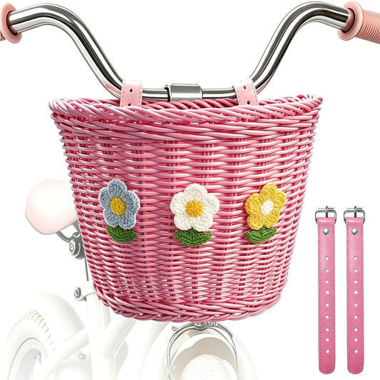 Kids' Bike Basket – Small Hand-Woven Plastic Wicker Front Basket for Boys & Girls