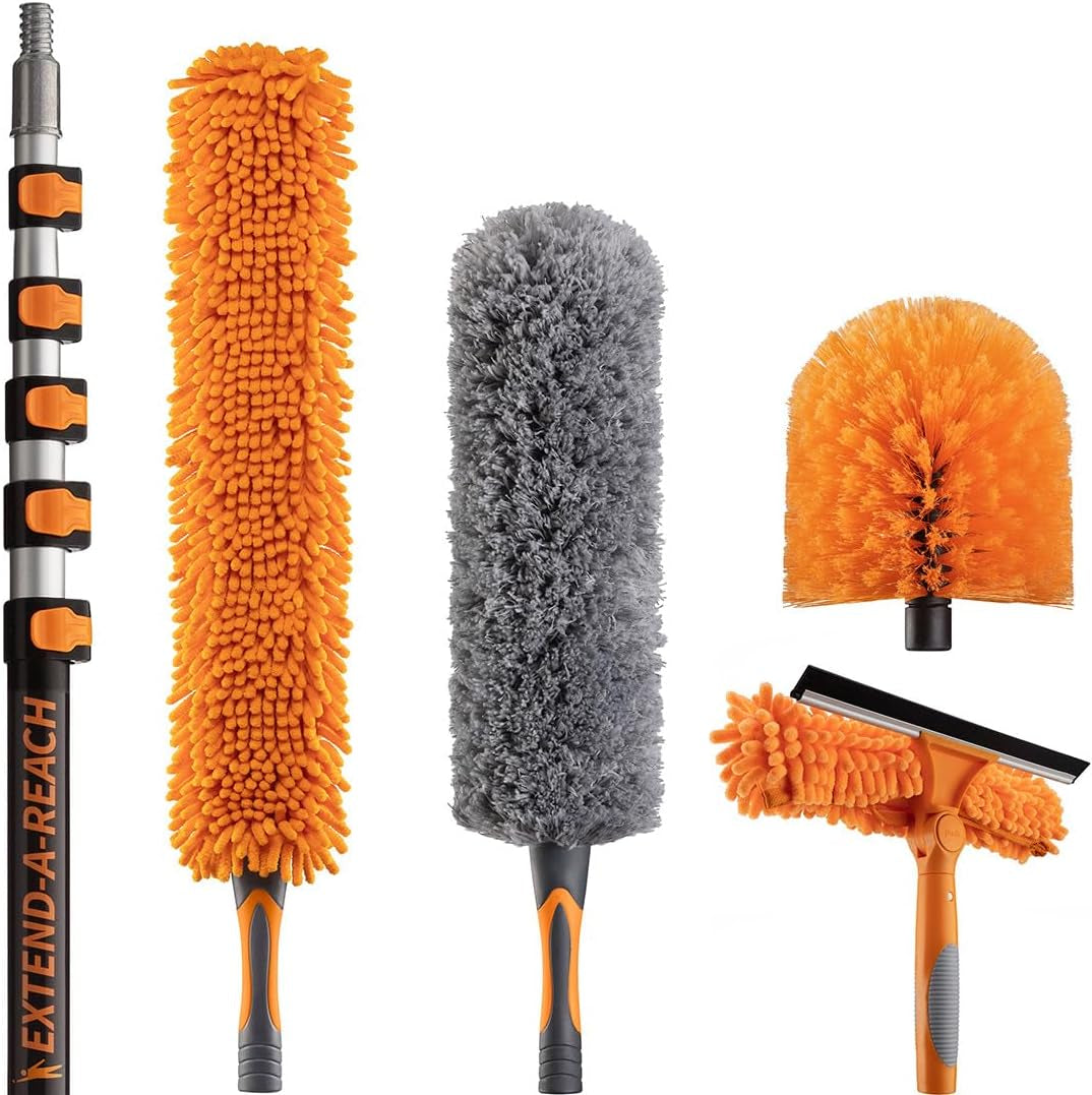 30 Foot High Reach Duster Kit with 5-24 Ft Extension Pole for Cleaning
