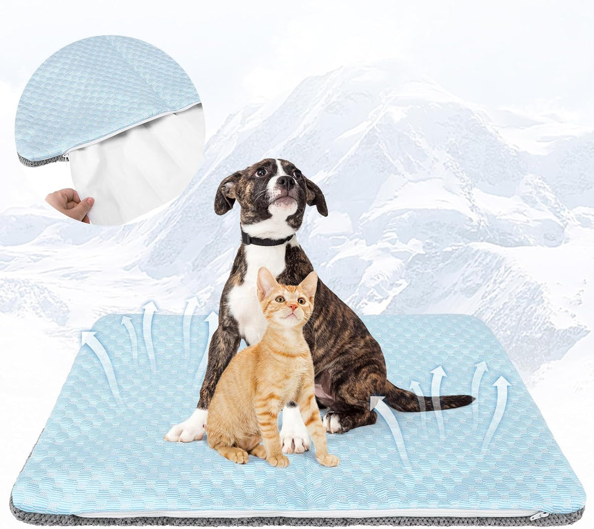 Cat Cooling Mat, Cooling Pad for Dogs Cats with Ice Gel Bag to Stay Clod Longer, Two Sided Soft Kitten Sleeping Bed for Summer, Washable for Crate Kennel, Arc-Chill Cool Fiber Q-MAX >0.45, 16.5X26"