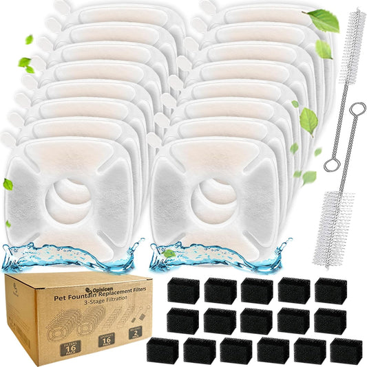 34 Pcs Cat Water Fountain Filters Replacement Compatible with VEKEN 95Oz/2.8L Cat Water Fountain Filters Automatic Dog Water Fountain Filters Pet Fountain