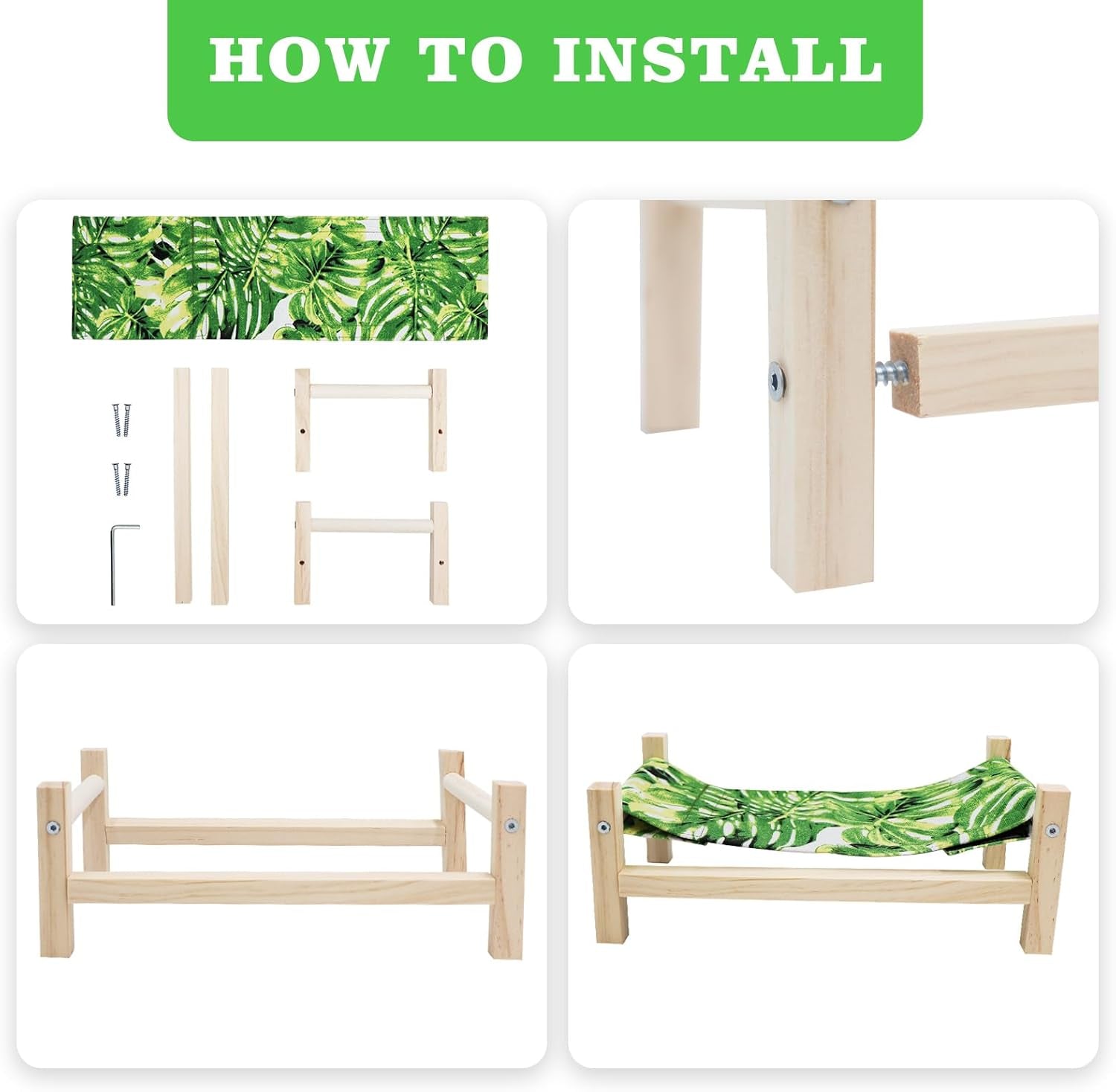 Bearded Dragon Bed, Wooden Reptile Sleeping Hammock, Bearded Dragon Tank Accessories, Habitat Accessories for Leopard Gecko Snake Lizard or Other Small Animal (Green 1, Small)