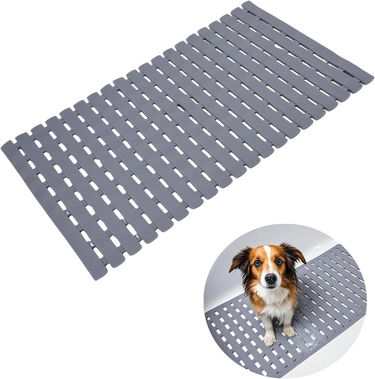 Bathtub Shower Mat, Pet Dog Bathing Non-Slip Mat, Dog Bath Mat for Tub, Quick Drain Bathtub Mat with Suction Cups & Drain Holes for Bathroom, 27.1X15.7 Inch