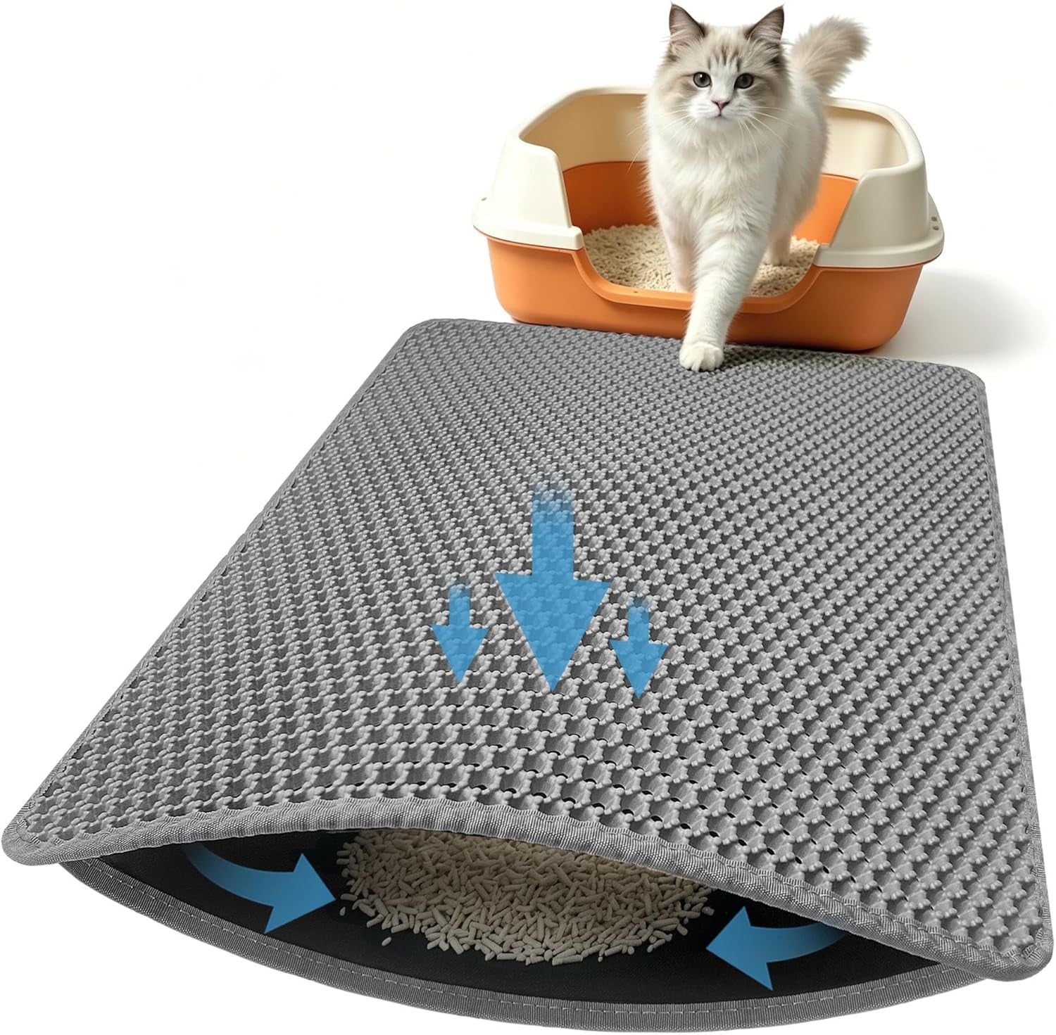 Double Layer Honeycomb Ultra Soft Cat Litter Mat - 23.4" X 14.7", Bpa-Free, Upgraded Non-Slip & Urine-Proof Bottom, Durable & Easy Clean, Gray Pack of 1