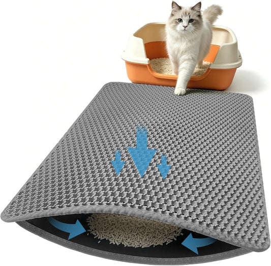 Double Layer Honeycomb Ultra Soft Cat Litter Mat - 23.4" X 14.7", Bpa-Free, Upgraded Non-Slip & Urine-Proof Bottom, Durable & Easy Clean, Gray Pack of 1