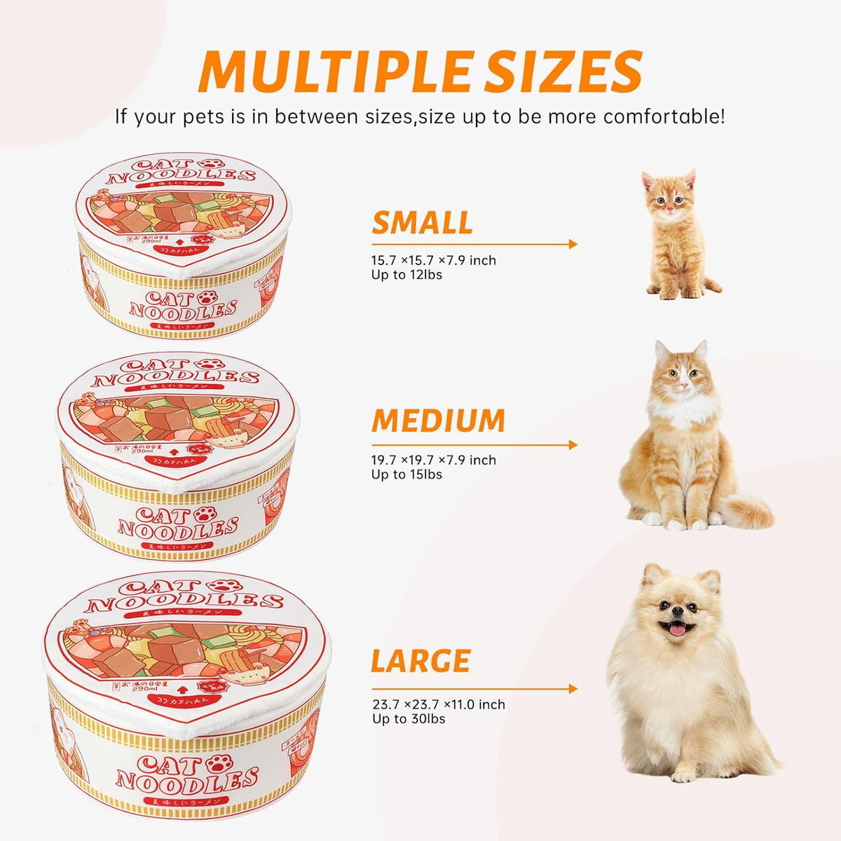 寵幸 Ramen Noodle Cat Bed, Soft Warm Washable for Cats Dogs
