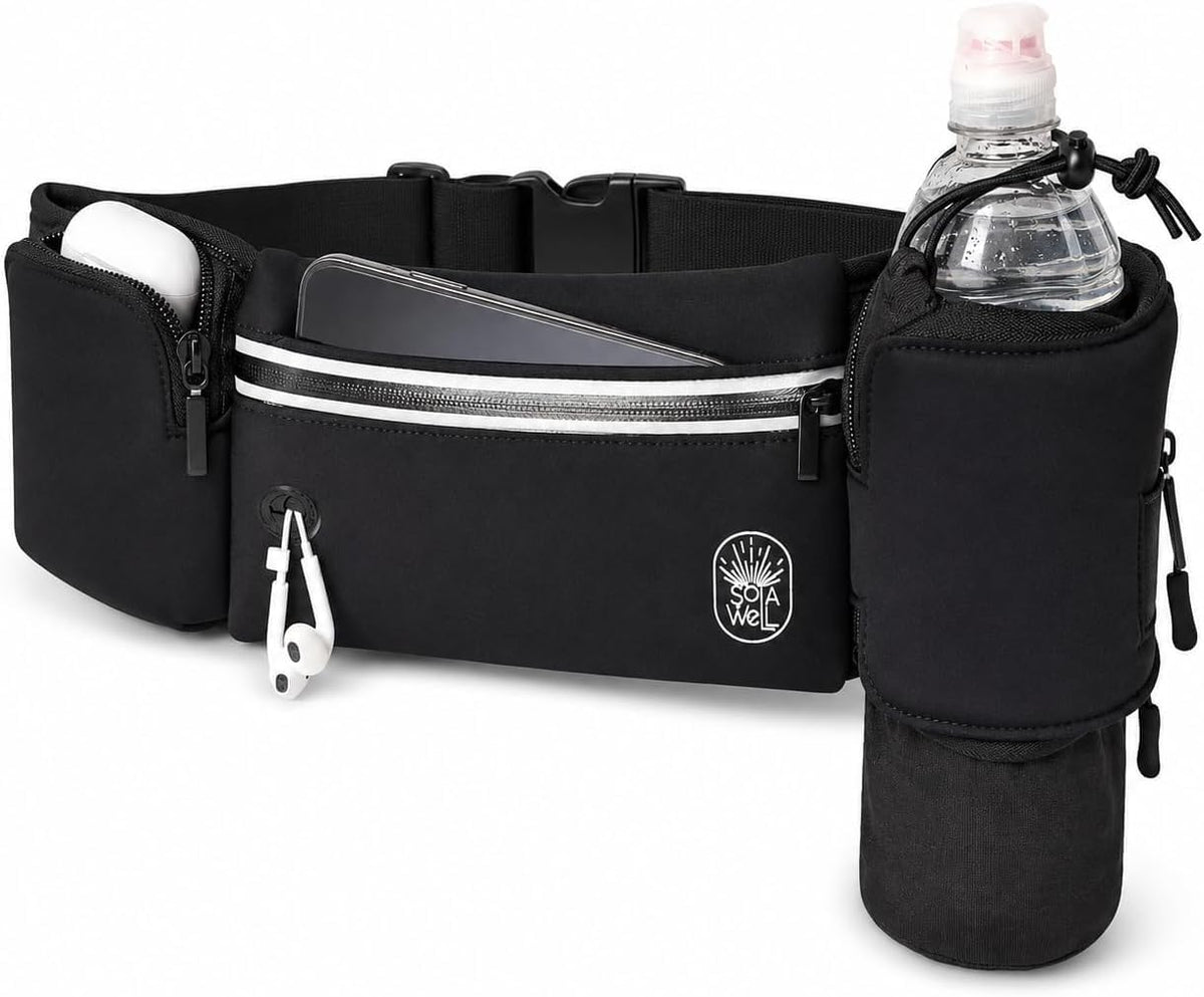 Running Belt with Water Bottle Holder Waist Bag Extender Black