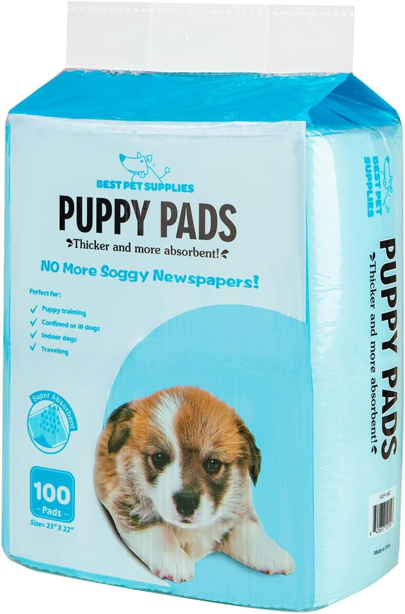 Best Pet Supplies Puppy Pads (22.5 X 22 Inches) - Disposable, Dog Training Potty, Super Absorbent Baby Blue Puppy Pee Pads for Dogs (100 Count)