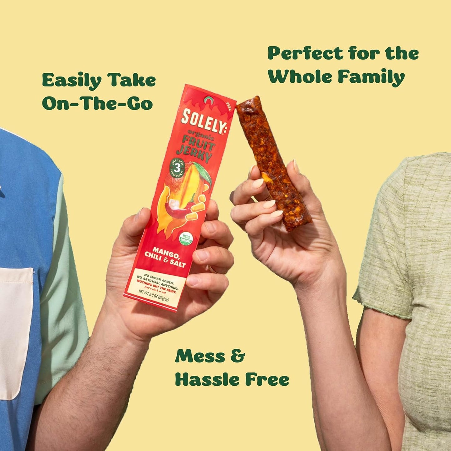 SOLELY - Organic Mango Blueberry Fruit Jerky - 12 Individually Wrapped Strips - Fruit Leather Made from Dried Fruit - Healthy Snacks for Adults & Kids - Non GMO, Vegan Snacks - 0.8Oz (23G)