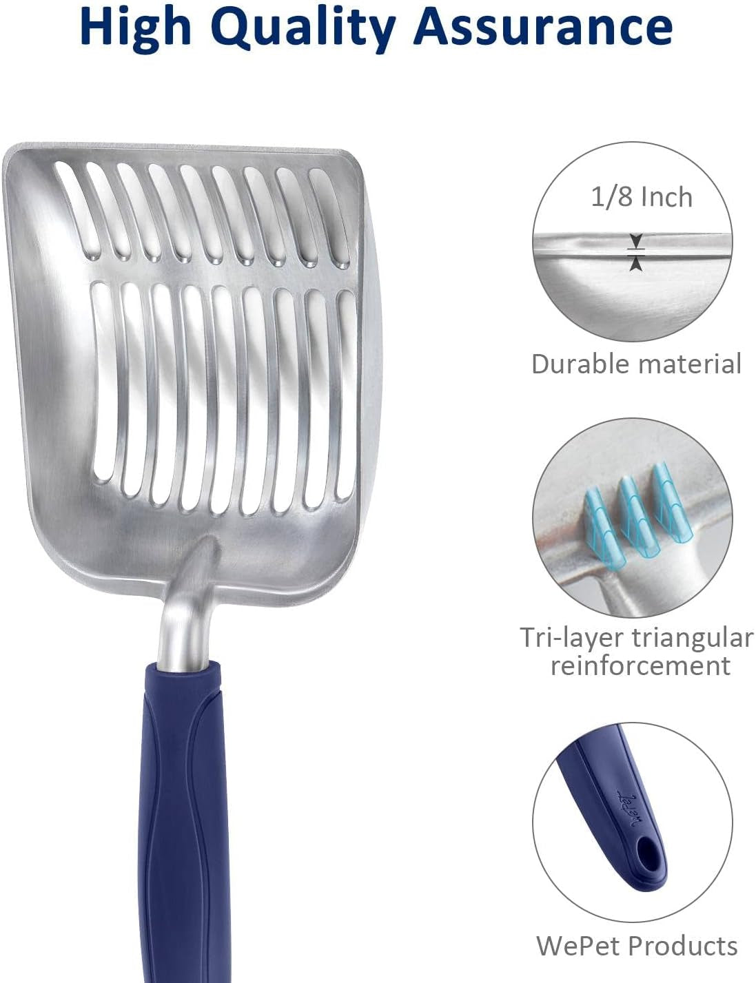 Wepet Cat Litter Scoop, Aluminum Alloy Sifter, Kitty Metal Scooper, Deep Shovel, Long Handle, Poop Sifting, Kitten Pooper Lifter, Durable, Heavy Duty, for Litter Box
