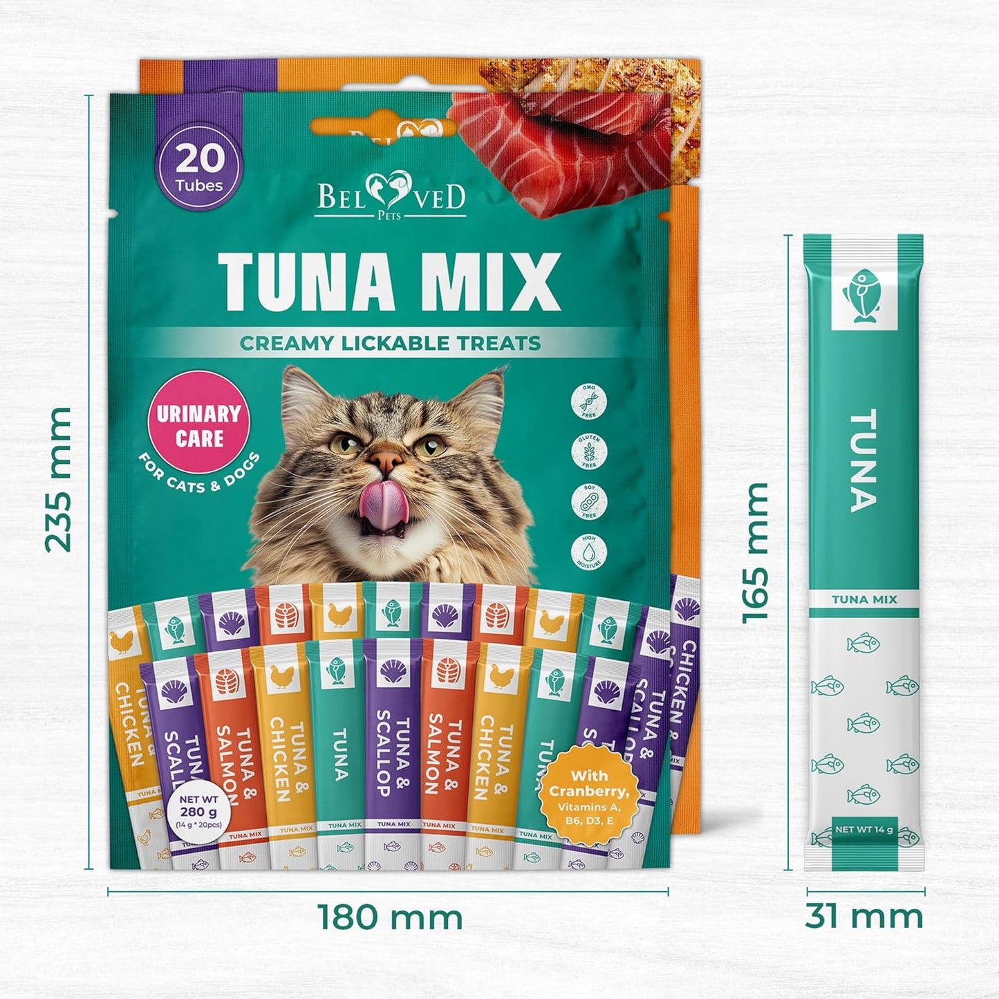 Creamy Lickable Cat Treats & Wet Food Squeeze Tubes – Liquid Kitten Snacks, Urinary Tract Care, Skin & Coat Health, Multivitamin Treats for Cats, & Small Dogs, Lick up 40 Sticks Tuna + Chicken Mix