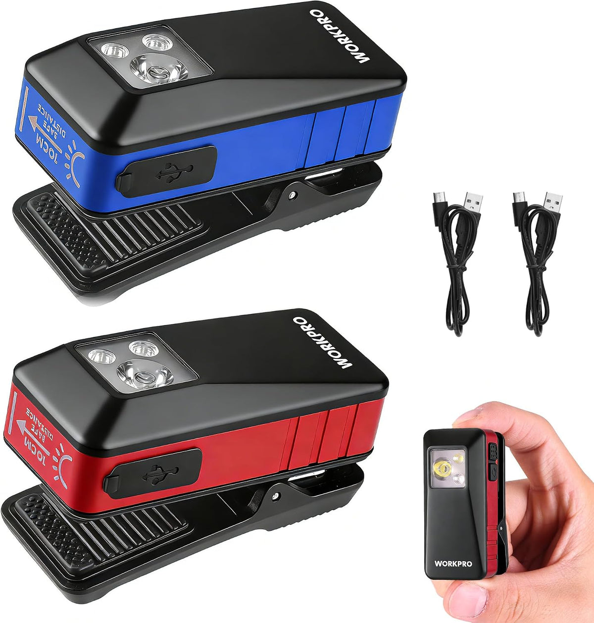 WORKPRO Rechargeable 2PCS 500 Lumens EDC Flashlight Clip-On Light, 8 Modes
