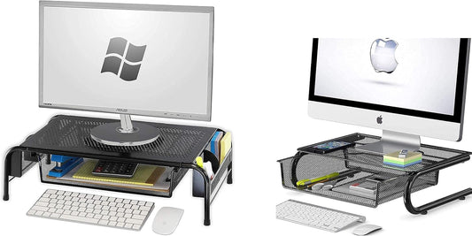 Simplehouseware Metal Monitor Stand Riser with Drawer + Mesh Monitor Riser with Drawer