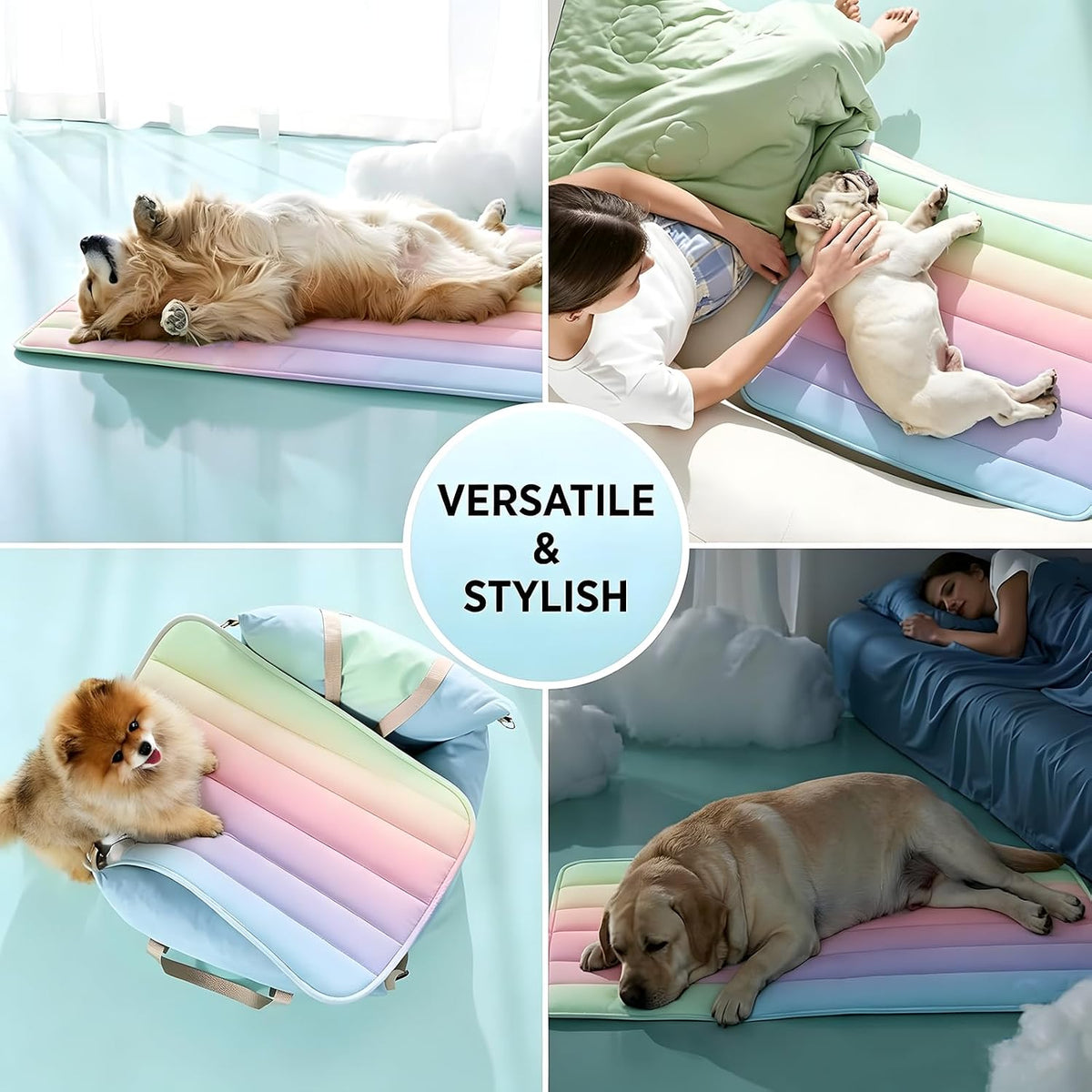 Dog Cooling Mat，Cooling Mat for Dogs & Cats，Cat Cooling Mat，Pet Cooling Mat，Cooling Gel Pad for Dogs & Cats，Summer Pet Cool Mat，Hand Washable，Pets Gel Cooling Pad (Rainbow Colors)