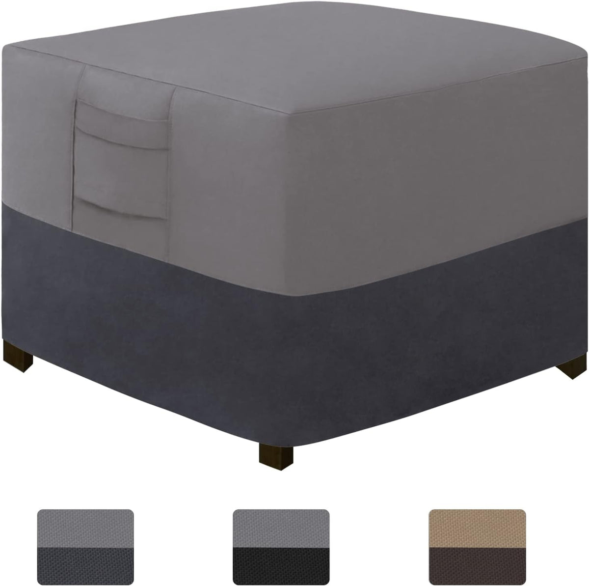 Easy-Going Heavy Duty Outdoor Ottoman Cover, 25"X25"X17", Gray/Dark Gray