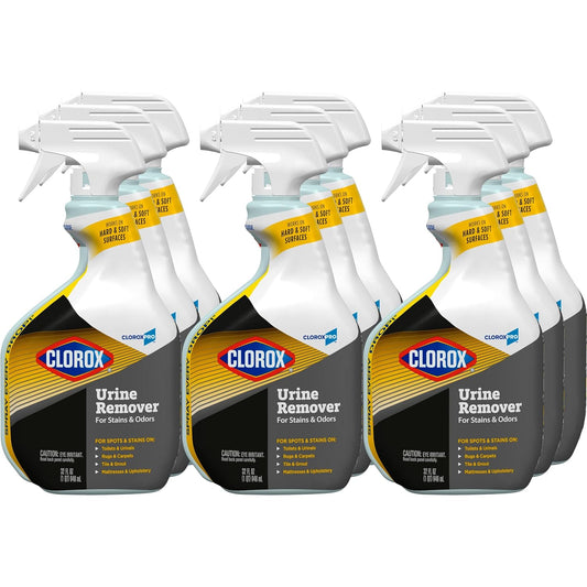 Cloroxpro Urine Remover for Stains and Odors Spray, Clorox Pet Urine Remover Spray, Great for Hard Surfaces, Carpet, Linens and Mattresses, 32 Fl. Oz., Pack of 9