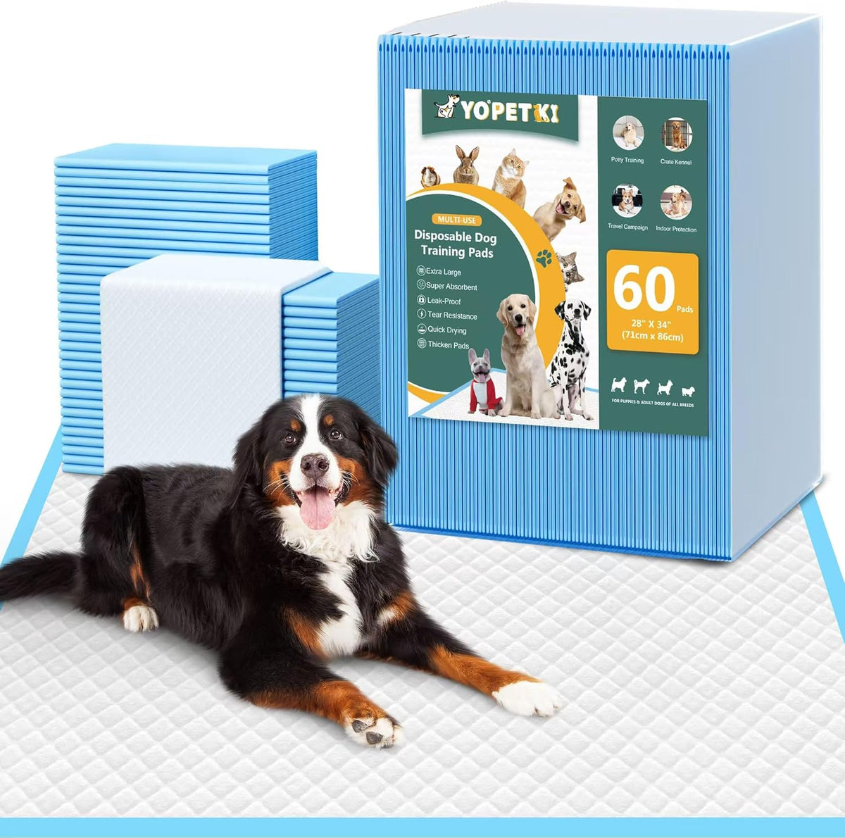 60 Count Extra Large Dog Pee Pads 28" X 34", Super Absorbent X-Large Puppy Pads Disposable Dogs Training Pads, Quick Drying Leak-Proof Dog Potty Pads for Doggies Puppies