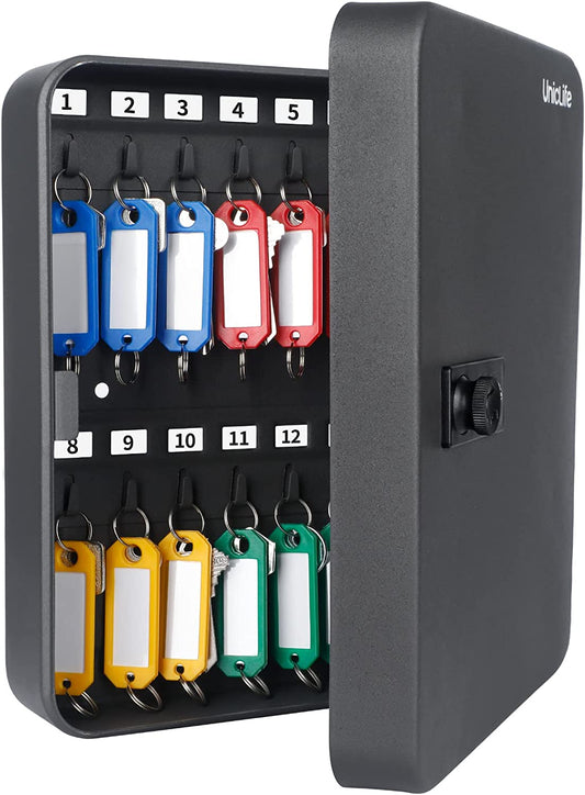 Uniclife 28-Key Steel Key Cabinet, Black Key Box with Combination Lock