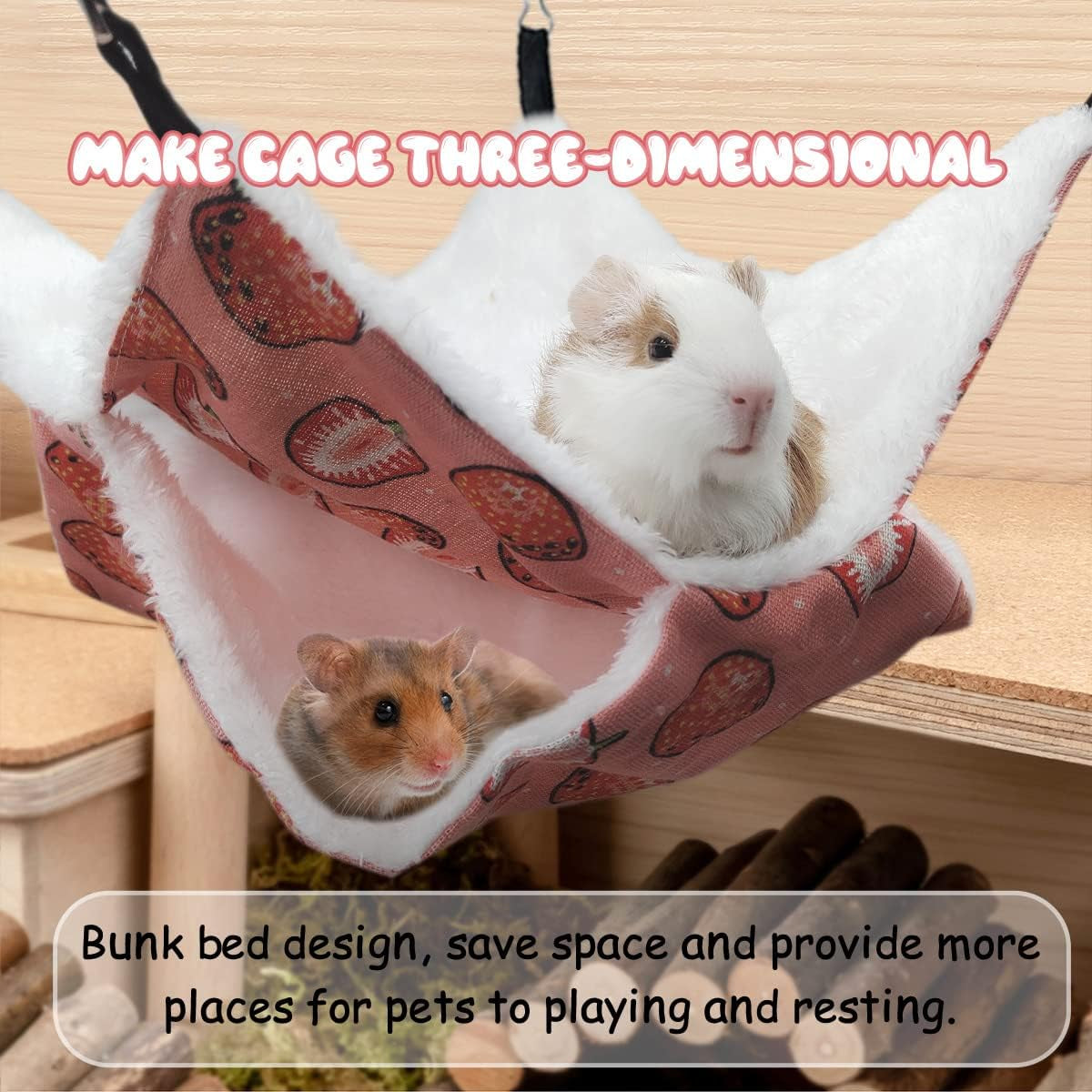 LYART Guinea Pig Rat Ferret Hammock and Warm Bed Small Pet Hideout Tunnel Cave Hanging Bunkbed Hammock Cage Toy for Hamster Sugar Glider Squirrel (3.Hammock & Tunnel)