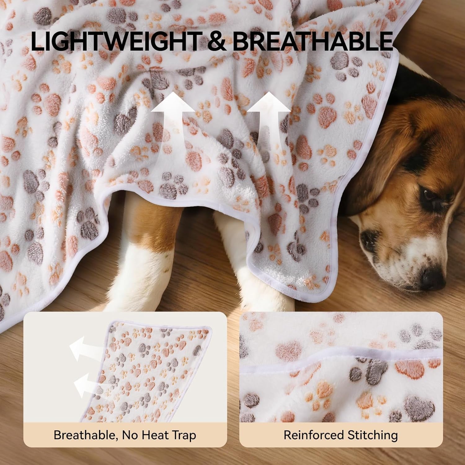LINENLUX 1 Pack 3 Blankets Super Soft Fluffy Premium Fleece Dog Blankets for Puppy Cat Pet Blanket Flannel Throw Warm Sleep Dog Paw 23X16 Inches