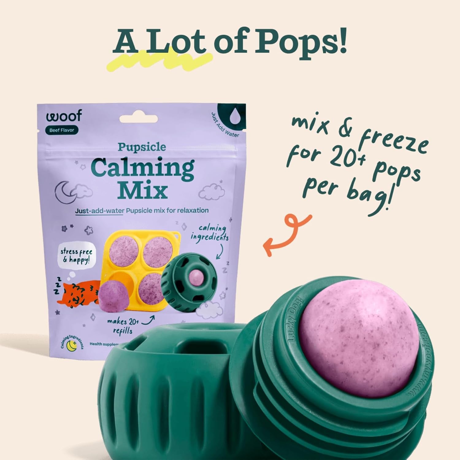 WOOF Dog Pupsicle Mix - Easy-To-Make DIY Pupsicle Refills - Tasty, Healthy Pupsicle Mix - Wholesome Ingredients - Long-Lasting - Calming Mix