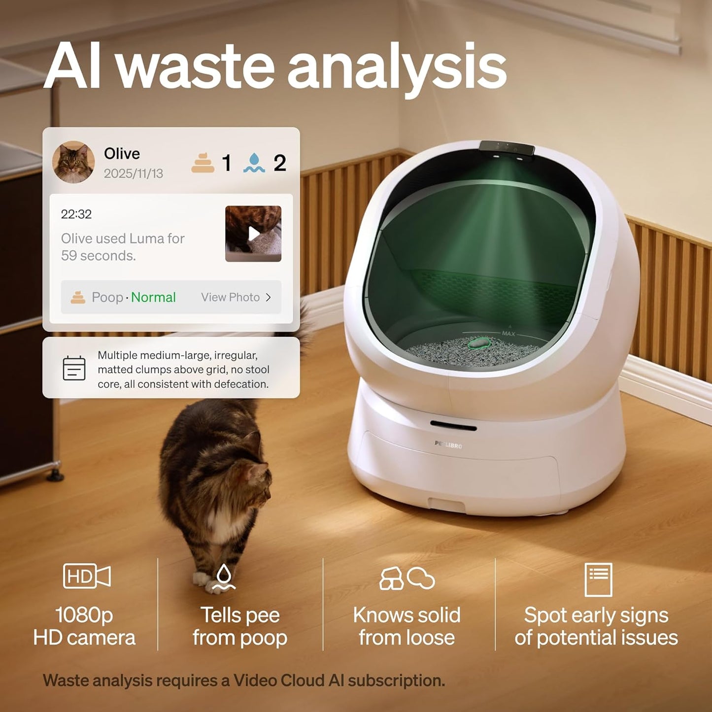 PETLIBRO Automatic Litter Box with Ai-Camera Waste Analysis, Auto Odor-Control Self Cleaning Litter Box, Large Open-Top Luma Smart Litterbox with Multi-Cats Recognition, Usage Tracking, Safety Sensors