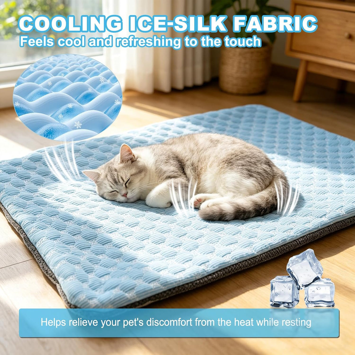 GOLOPET Dog Cooling Mat, 2 in 1 Pet Cooling Mat for Dogs, Dual-Sided Pet Cool & Warm Pad with Built-In Ice Bag, Summer Cooling Winter Warm Pet Mat for Dogs Cats(Blue Small)