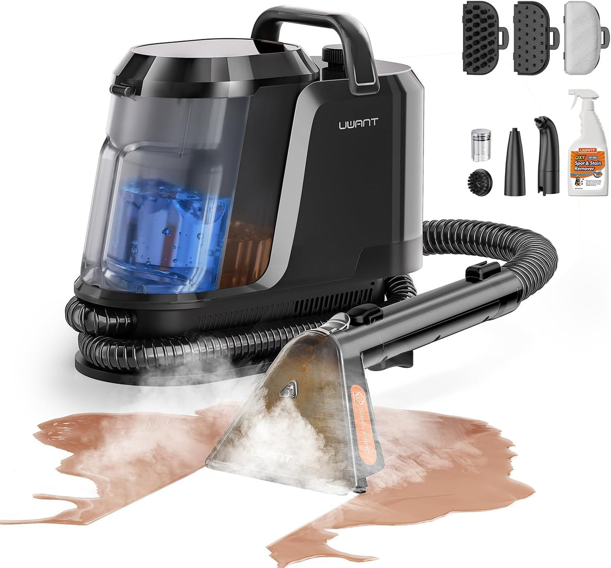 Uwant Carpet Cleaner Machine with Steam&Hot&Cold Water System, 18Kpa Powerful Suction, Multi-Purpose Upholstery Cleaner for Carpet, Stairs, Sofa & Pet Messes, Portable Carpet Steam Cleaner Set of 1