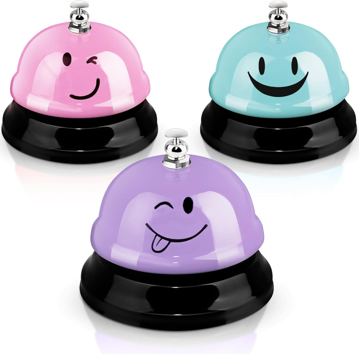Hotop 3 Pcs Desk Bell for Service, Cute Front Desk Bell, Smile, Pastel